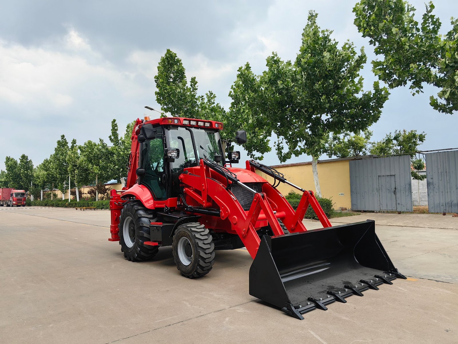 AOLITE BL 90-25 backhoe loader finished in red, ready for export
